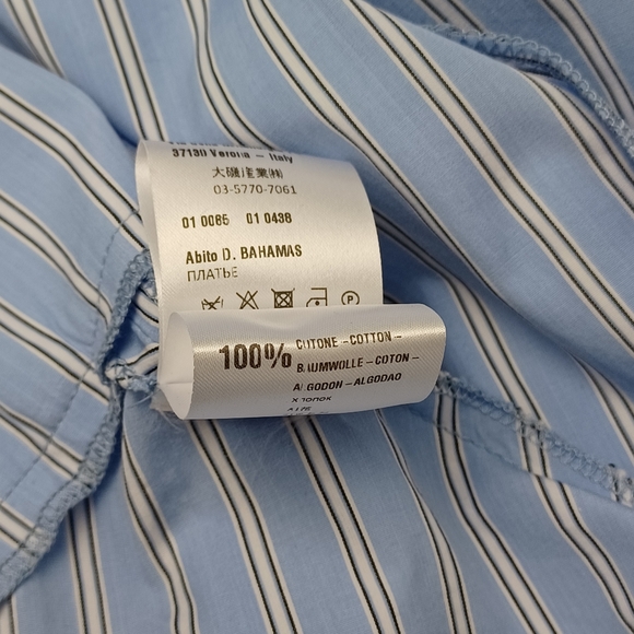 Tela Bahamas Maxi Dress Size S Women Preppy Cotton Pockets Smocked Blue Striped - Picture 16 of 16